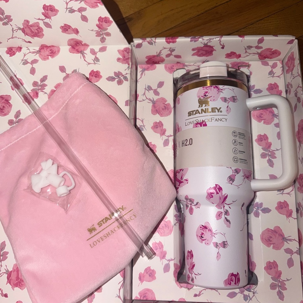 Stanley Pink Floral Travel Mug with Handle
